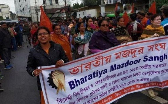 BJPâ€™s Tripura BMS protests against BJPâ€™s Central Govt